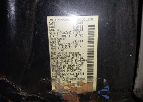 2005 Nissan Xterra Off Road/S/Se from USA, damaged, VIN 5N1AN08W55C649454